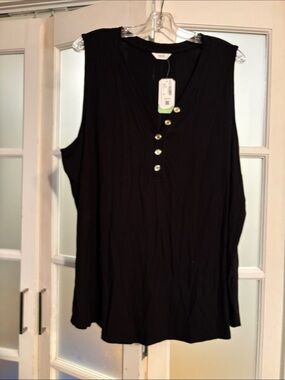 Penningtons Black Sleeveless Henley Tank with Button Placket